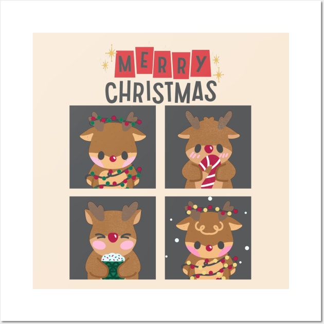 Merry Christmas cute Reindeers Seasons Greetings Tis The Season To Be Jolly Cute Wall Art by BoogieCreates